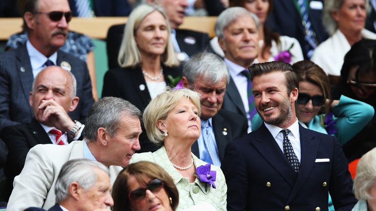 David Beckham in the Royal Box on Centre Court for Federer's show