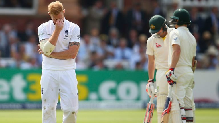 Ben Stokes of England reacts ater bowling to Steve Smith 