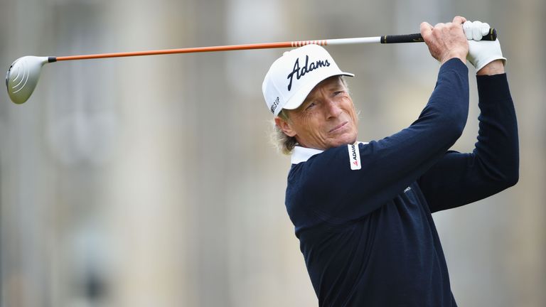 Bernhard Langer  tees off on the 2nd hole during the first round of the 144th Open Championship on July 16, 2015