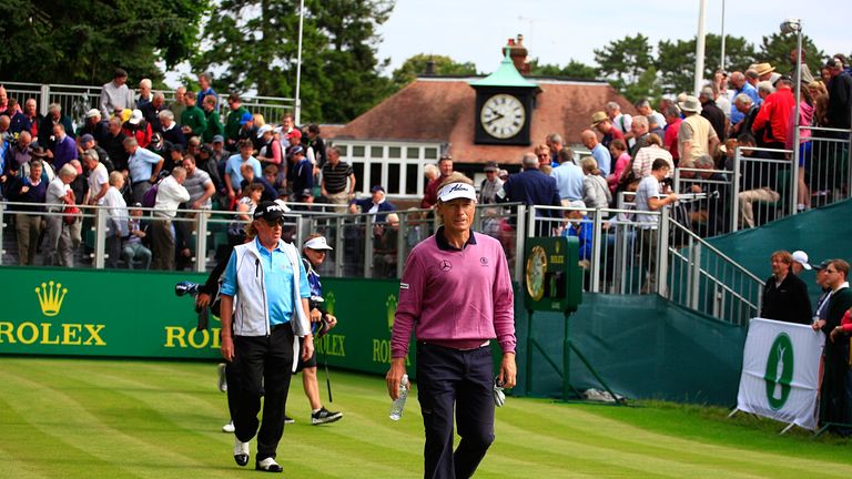 Bernhard Langer of Germany walks from the first tee during the first round of The Senior Open Championship played at Sunni