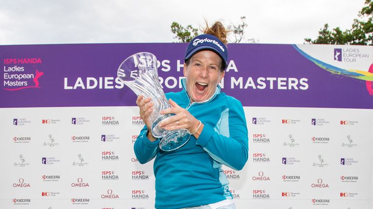 Ladies European Masters, Buckinghamshire Golf Club. Beth Allen of the USA jumps for joy after winning her first trophy on the Ladies European Tour.