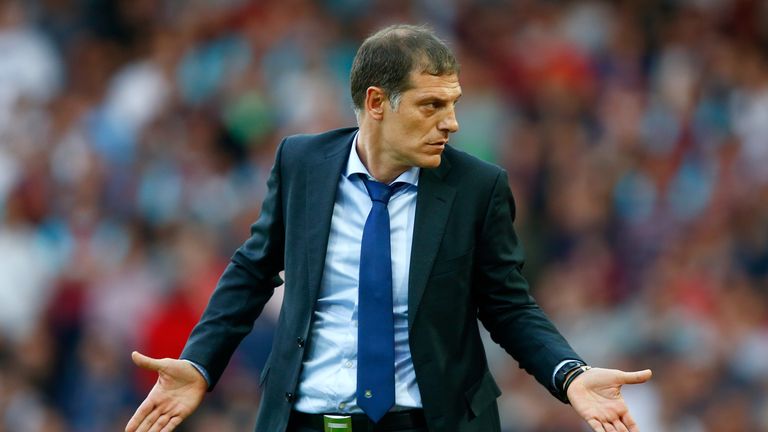Slaven Bilic of West Ham looks on frustrated in the first-half.