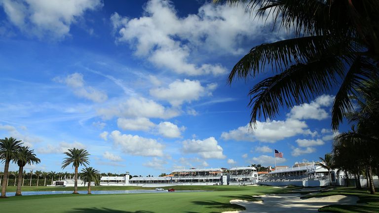 DORAL, FL - MARCH 03:  A view of the par 4, 18th hole as a preview for the Cadillac Championship held on the Blue Monster Course at Trump National Doral on