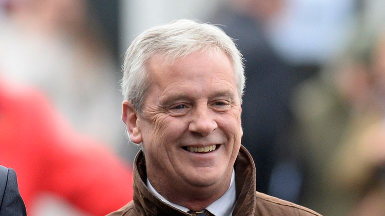CHELTENHAM, ENGLAND - NOVEMBER 16: Brendan Powell jnr with his father Brendan Powell at Cheltenham racecourse on November 16, 2014 in Cheltenham, England. 