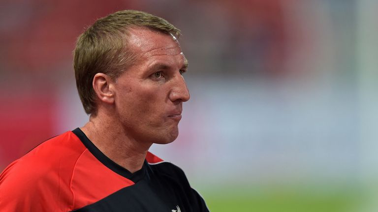 Liverpool football manager Brendan Rodgers looks on during the game against Thailand All Stars at Rajamangala stadium in Bangkok on July 14, 2015.  
