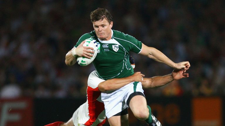 Brian O'Driscoll of Ireland is tackled by Davit Kacharava of Georgia during Match Sixteen of the Rugby World Cup 2007 