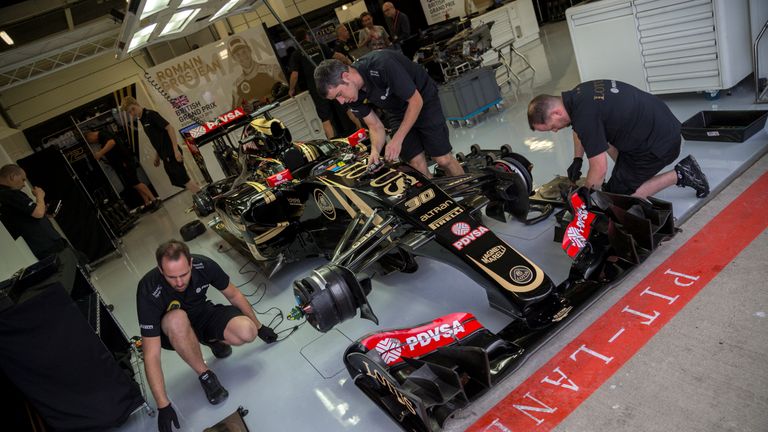 Lotus E23 Hybrid in the garage without tyres