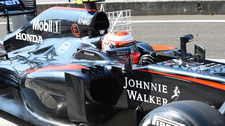 Jenson Button's McLaren MP4-30 fitted with an aero sensor 
