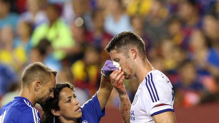 Gary Cahill suffered a suspected broken nose in Chelsea's pre-season win over Barcelona