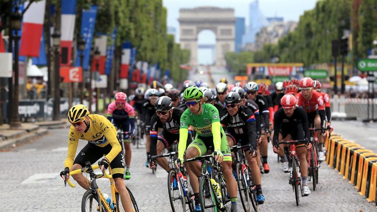 Team Sky's Chris Froome (yellow jersey) during Stage 21 of the 2015 Tour de France between Sevres and Paris Champs-Elysees