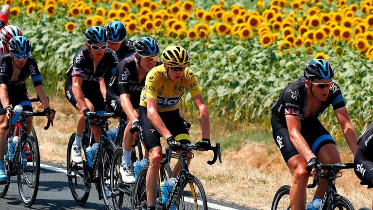 Chris Froome and Ian Stannard and Team Sky during stage 13 of the 2015 Tour de France