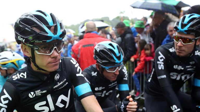 Chris Froome on stage five of the 2015 Tour de France from Arras to Amiens Metropole on July 8, 2015 in Amiens, France.