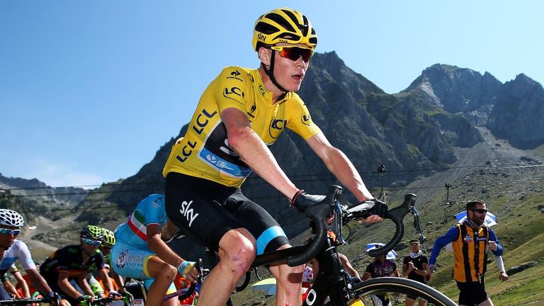 Chris Froome during stage eleven of the 2015 Tour de France, a 188 km stage between Pau and Cauterets
