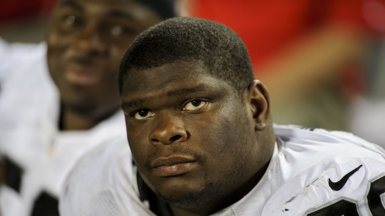 C.J. Wilson #98 of the Oakland Raiders looks on during the game against the Minnesota Vikings on August 8, 2014 at TCF Bank Sta