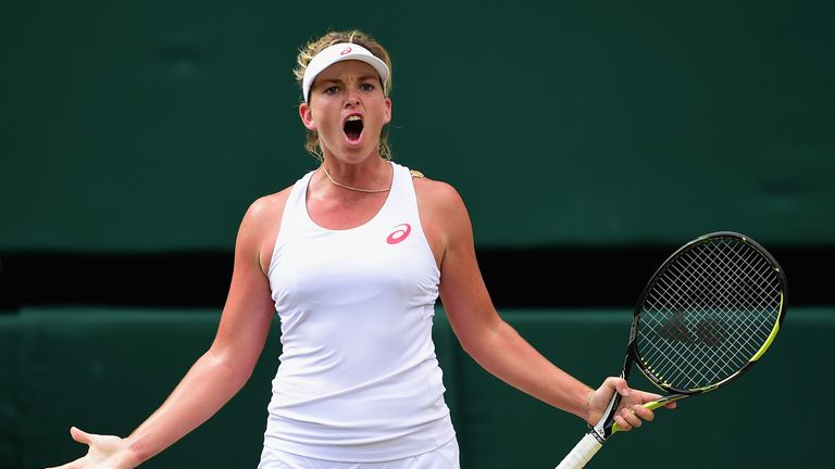 Coco Vandeweghe of the United States celebrates winning the 2nd set in her Ladies Singles Quarter Final match against Maria Sha