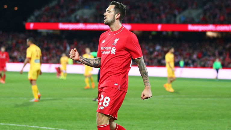 Danny Ings celebrates a goal during Liverpool's recent pre-season friendly match against Adelaide United 