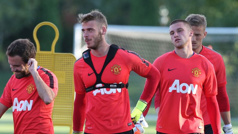 David de Gea of Manchester United in action during a first team training session