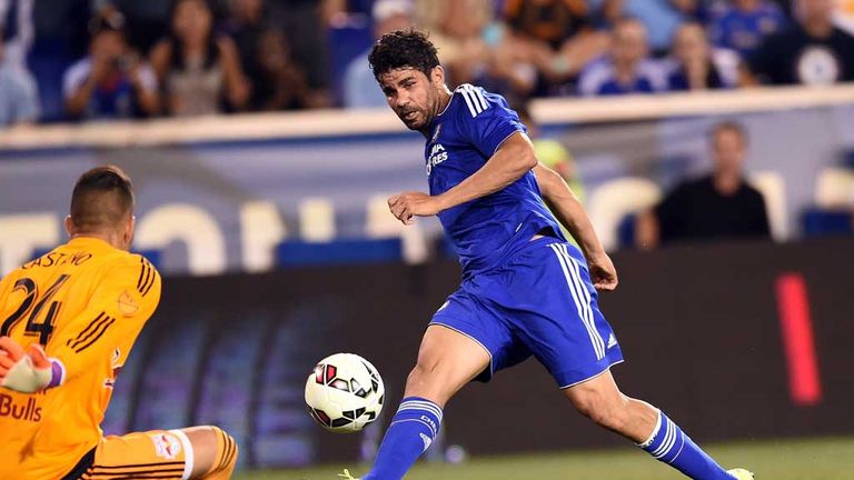 Diego Costa of Chelsea in action against the New York Red Bulls in pre-season friendly