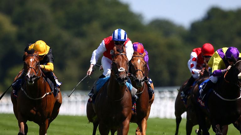 ASCOT, ENGLAND - JULY 11: Frederik Tylicki rides Double Up to win The Totescoop6 Heritage Handicap stakes at Ascot racecourse on July 11, 2015 in Ascot, En
