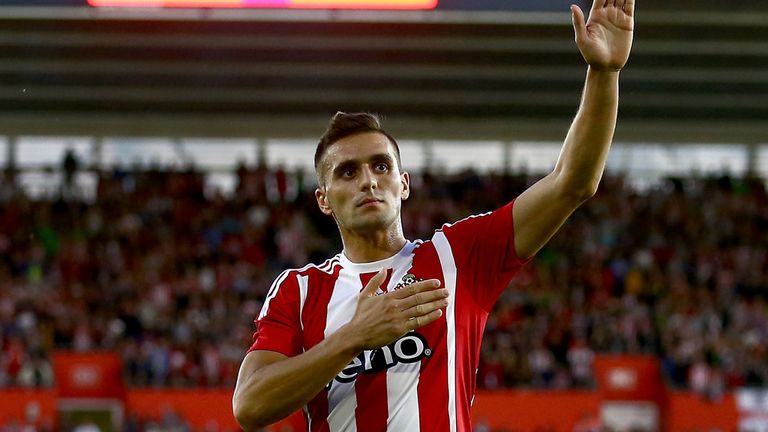 Dusan Tadic of Southampton celebrates after scoring from a penalty to make it 2-0