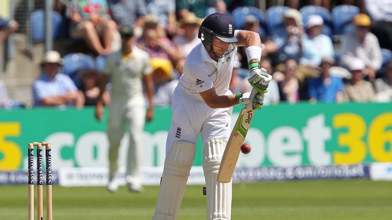 England batsman Ian Bell plays a defensive shot during play on the third day of the opening Ashes Test, England v Australia