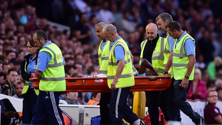 Enner Valencia is stretchered off during the first half of West Ham's Euroepa League tie with Astra Giurgiu