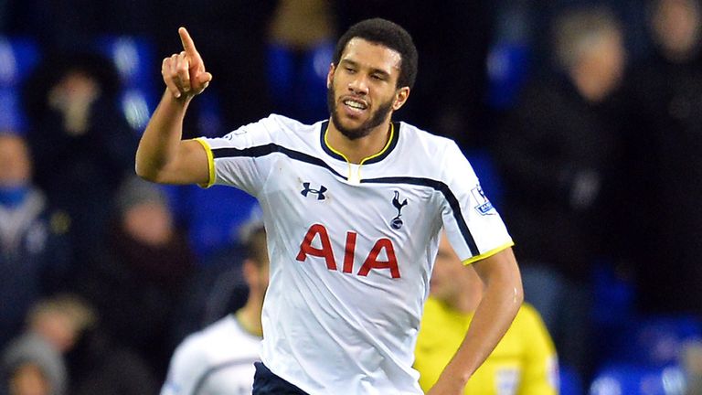 Tottenham Hotspur's French midfielder Etienne Capoue celebrates scoring the equalising goal during the English FA Cup Third Round football match replay 