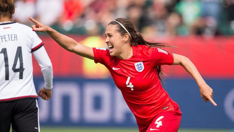 England's Fara Williams celebrates her match-winning penalty v Germany in the World Cup third-place play-off