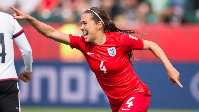 Fara Williams celebrates after scoring for England Women against Germany