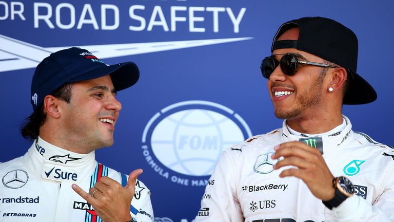 Felipe Massa and Lewis Hamilton after qualifying at the British GP