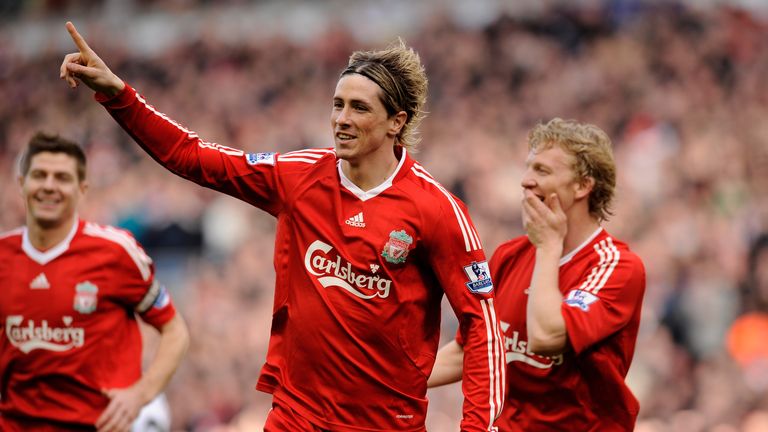 LIVERPOOL, ENGLAND - MARCH 28:  Fernando Torres of Liverpool celebrates scoring the opening goal during the Barclays Premier League match between Liverpool