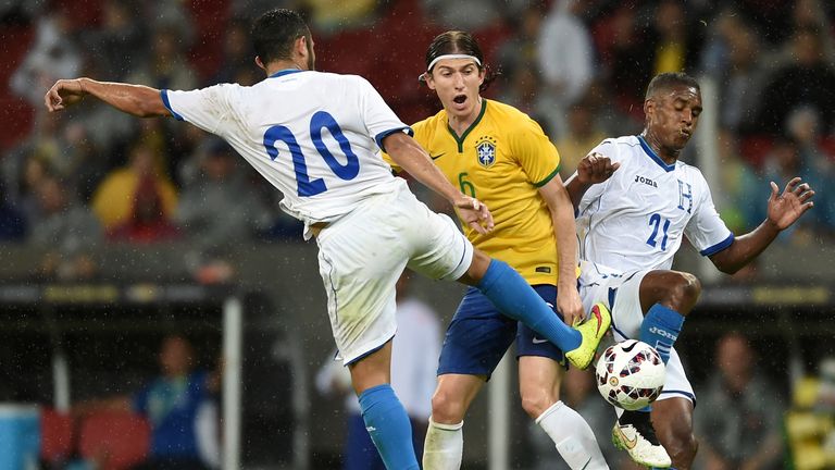 Luis in action for brazil against Honduras in a friendly in June