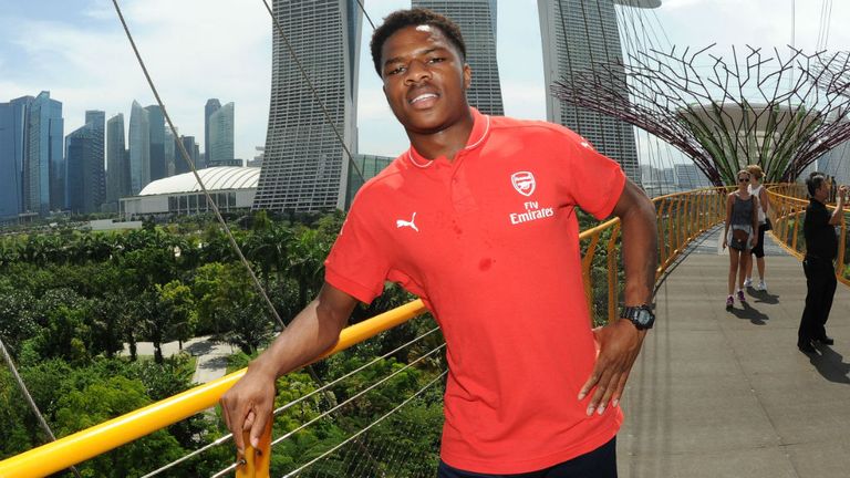 Chuba Akpom of Arsenal visits Gardens By The Bay in Singapore