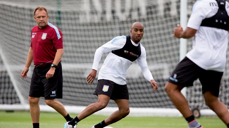 Fabian Delph in action during an Aston Villa training session at Bodymoor Heath