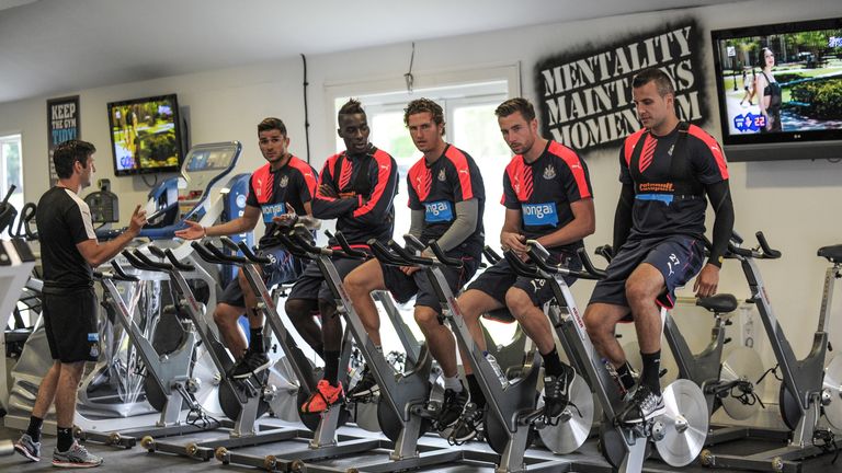 Mehdi Abeid and Daryl Janmaat ride the bikes on their first day back whilst joined by Steven Taylor, Paul Dummett & Massadio Haidara