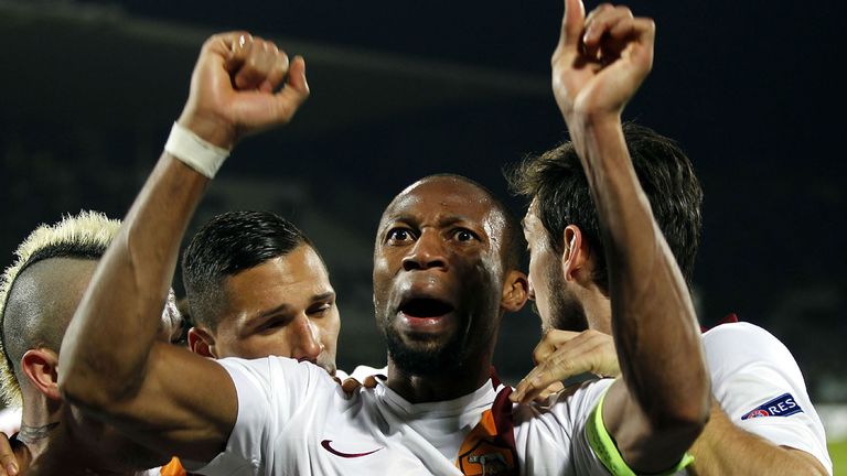 Seydou Keita of AS Roma celebrates after scoring a goal during the UEFA Europa League Round of 16 match