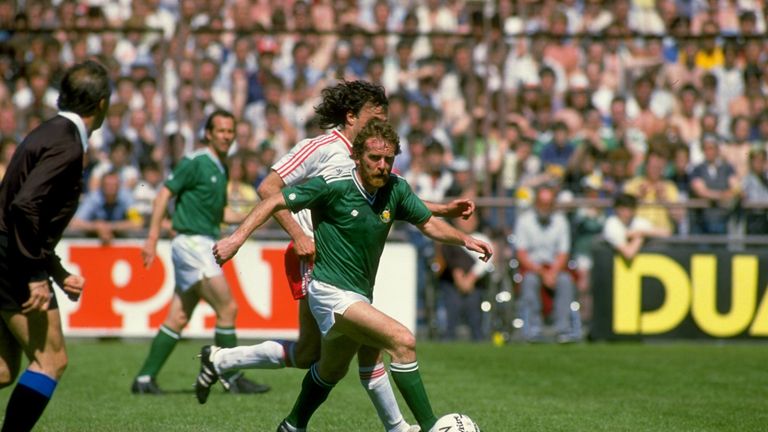 Tony Grealish of the Republic of Ireland in action during a World Cup qualifying match against Switzerland in 1985