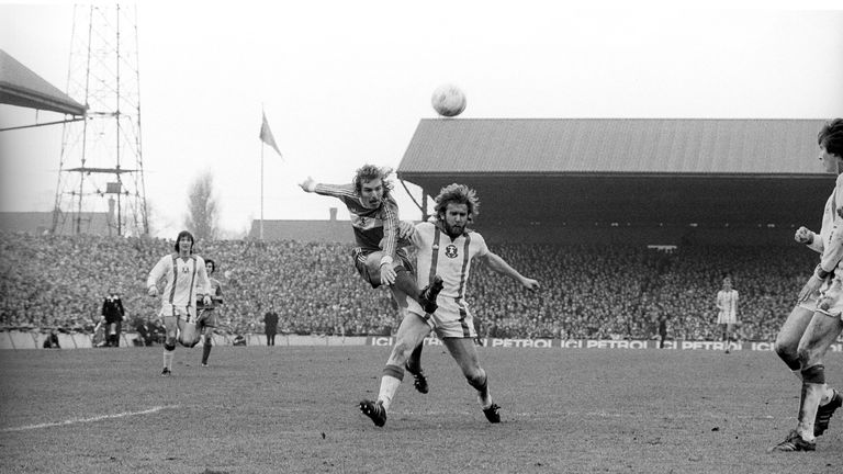  Middlesbrough's John Mahoney (left) is tackled by Leyton Orient's Tony Grealish during the 1978 FA Cup quarter-final