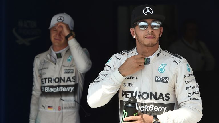 Nico Rosberg (left) and team-mate Lewis Hamilton  (right)