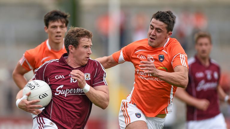 Gary Sice, Galway, in action against Stefan Campbell, Armagh