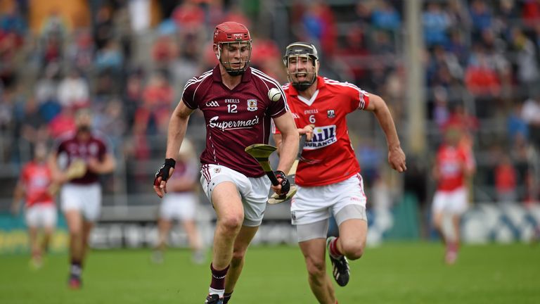Jonathan Glynn, Galway, in action against Mark Ellis, Cork