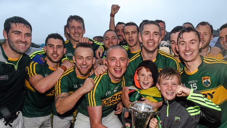 Kerry captain Kieran Donaghy and team-mates celebrate with supporters after their Munster final win over Cork