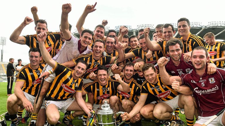 Kilkenny's players celebrate with the Bob O'Keeffe Cup