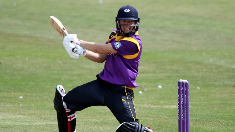 Yorkshire's Gary Ballance hits a boundary