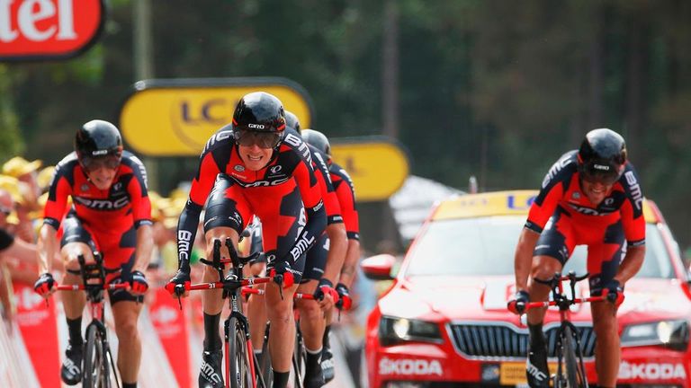 BMC Racing during stage nine of the 2015 Tour de France, a 28km team time trial between Vannes and Plumelec 