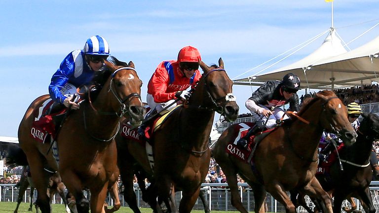 Muthmir beats Take Cover to win the King George Stakes at Glorious Goodwood