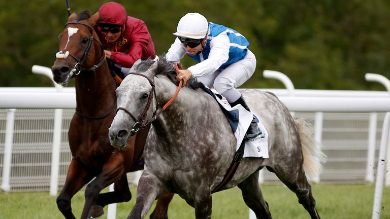 Maxime Guyon riding Solow to win the Qatar Sussex Stakes at Glorious Goodwood