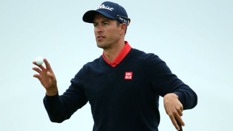 Adam Scott acknowledges the crowd during the final round of the 144th Open Championship at St Andrews