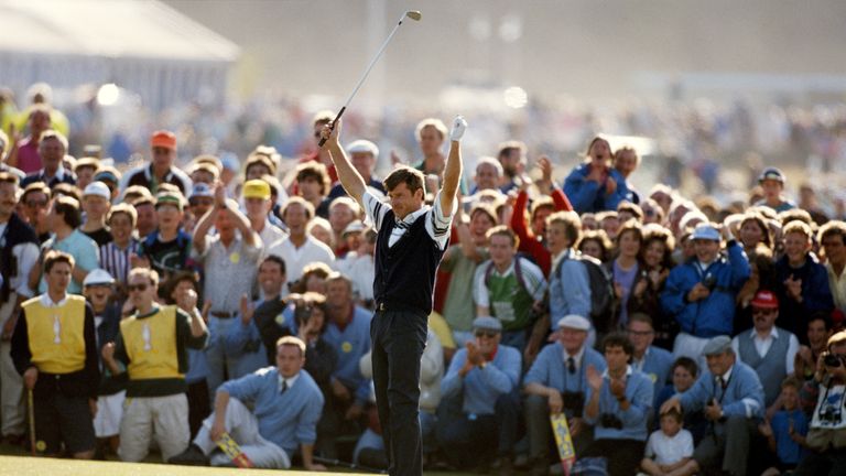 Sir Nick Faldo claimed his second of three Open titles with a five-shot win on the Old Course in 1990. 