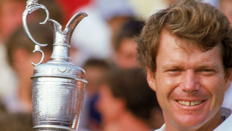 Tom Watson holds aloft the Claret Jug after winning the  Open played at the Royal Birkdale Golf Club in 1983